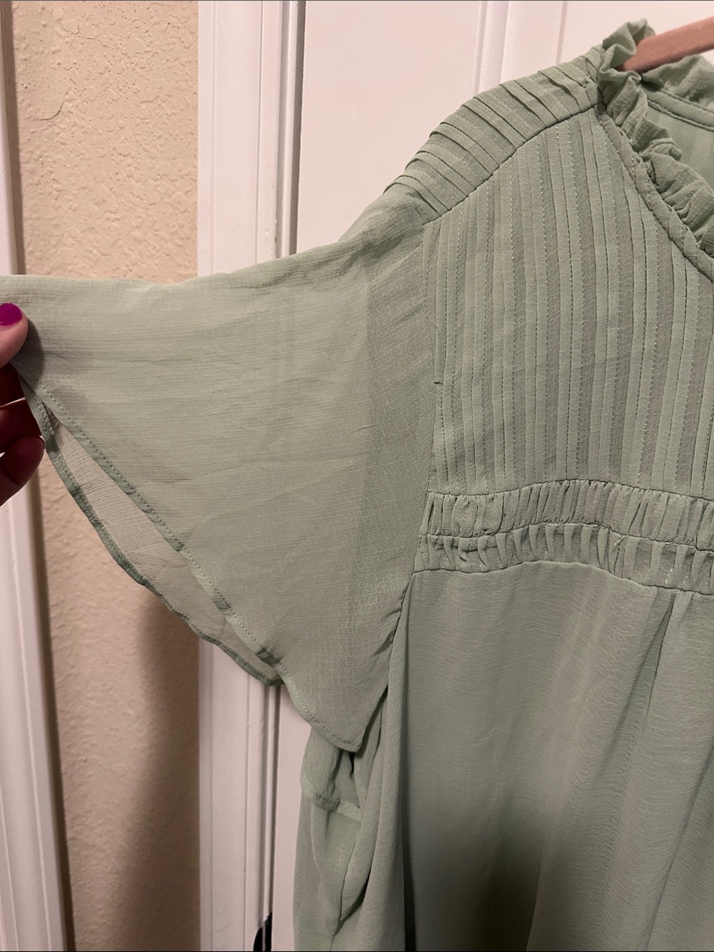 torrid Sage Green Ruffle Yoke Blouse - Picture 3 of 5